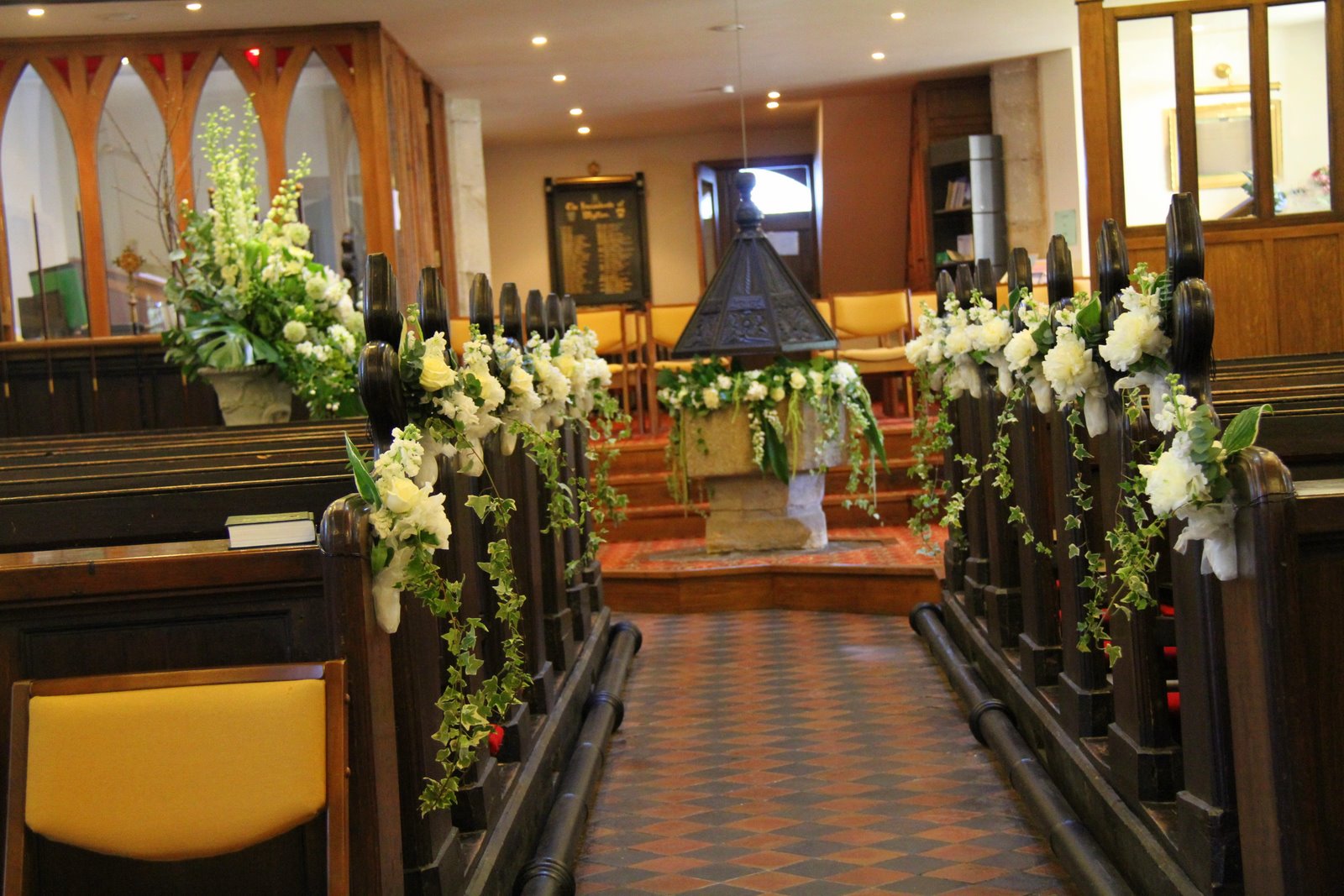 Flower Design Wedding Ceremony Styling Pew End Decorations at All