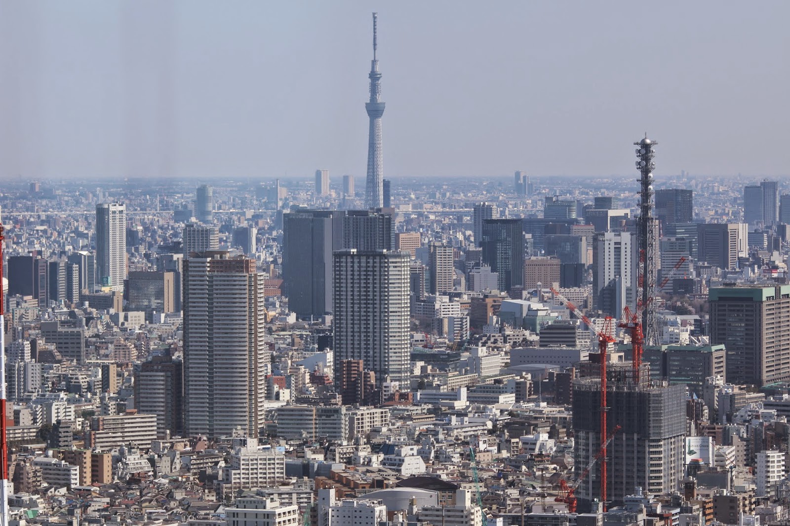 Tokyo Skytree tower can be seen from the observation deck of Tokyo Metropolitan Government Building at Shinjuku Business District of Tokyo, Japan Tokyo Skytree tower can be seen from the observation deck of Tokyo Metropolitan Government Building at Shinjuku Business District of Tokyo, Japan