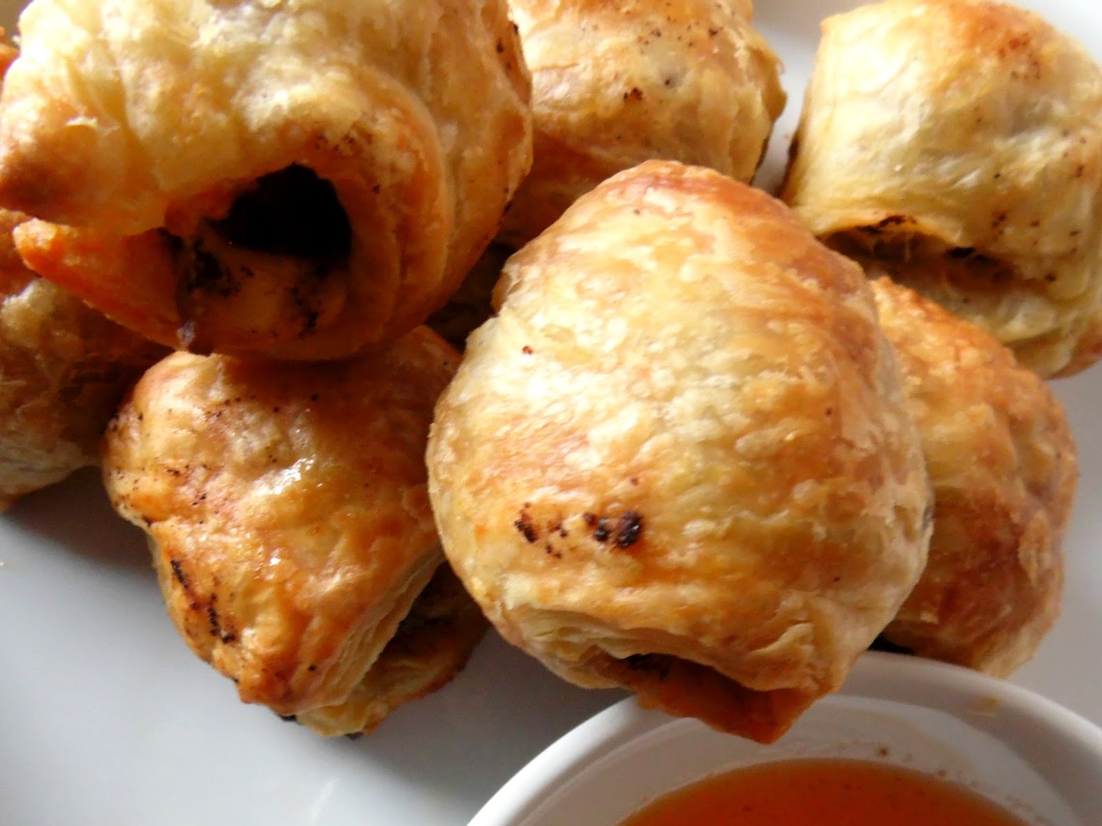 Puff Pastry, Blackened Shrimp, Andouille, and Gouda Bites with Creole