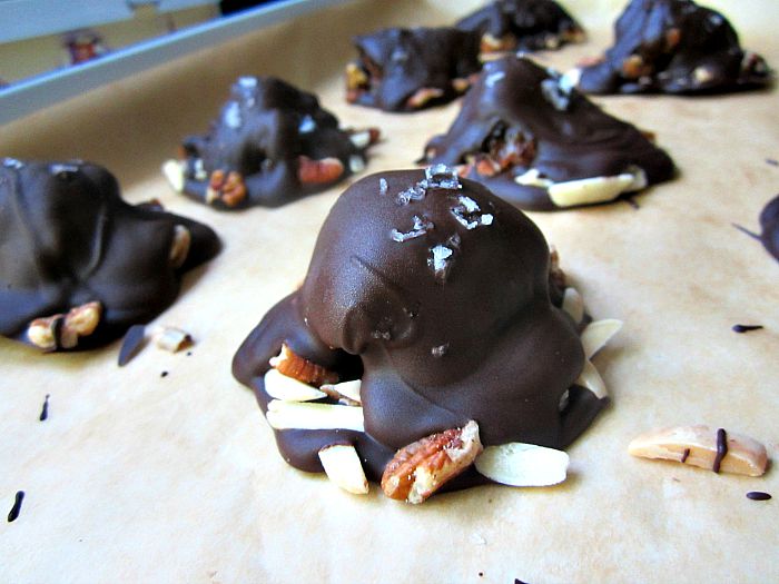 Chocolate Pecan Turtles with Date Filling & Sea Salt