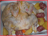 Pollo al forno con salsicce e patate