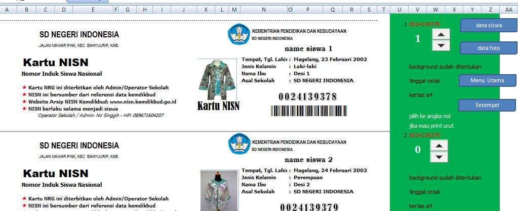 Aplikasi Cetak Kartu NISN Excel deuniv