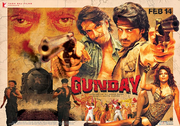 Cast and crew of Gunday (2014) Bollywood Movie wiki, poster, Trailer, star Ranveer Singh, Arjun Kapoor, Priyanka Chopra, it is released on 14 February 2014