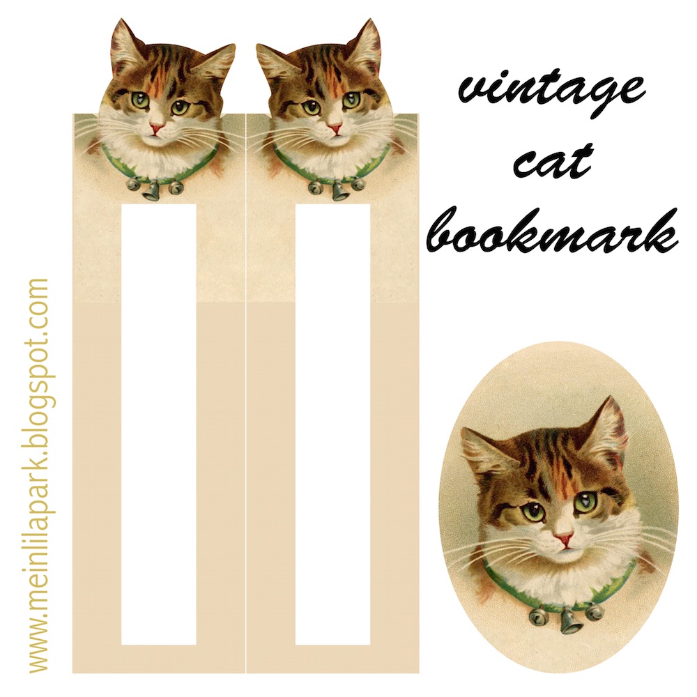 Free printable vintage cat bookmark ausdruckbares Lesezeichen