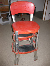 Vintage 1940s Mid-Century RED COSCO KITCHEN STEP STOOL Chair Seat Antique