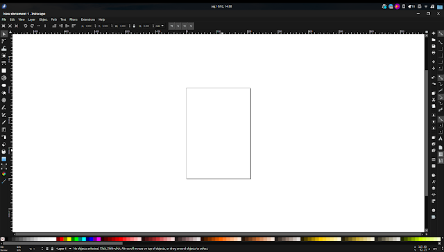 Visual do Inkscape após a aplicação do tema escuro, antes da modificação na cor do "canvas". inkscape-dark-mode