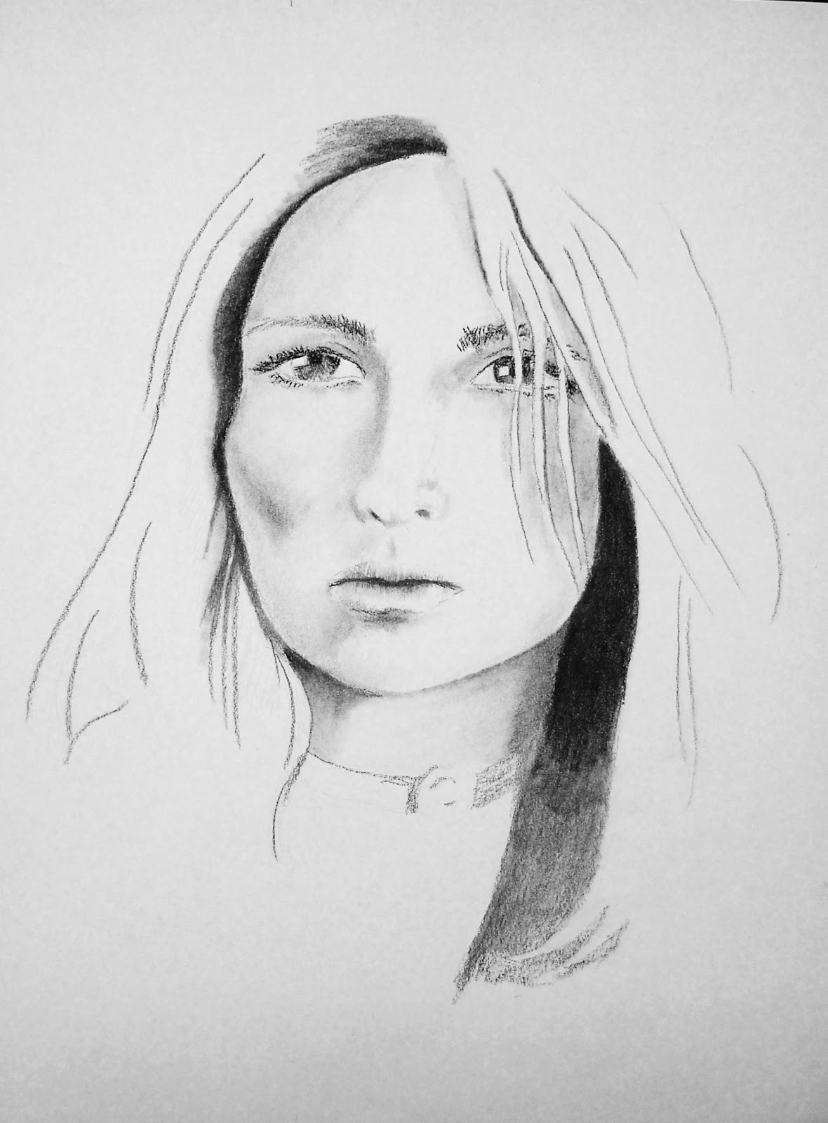 Portraits by Adron Portrait in Charcoal of Woman With Hair Over One Eye