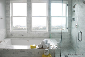 Marble tile master bathroom