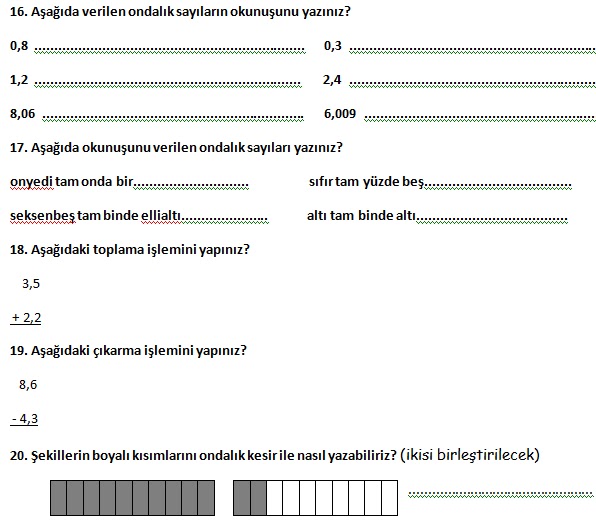 5. Sınıf Matematik 2. Dönem 2. Yazılı Soruları - Ödevvar,oguz hoca