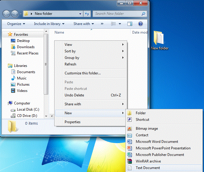Create a New folder then make a new text file inside it
