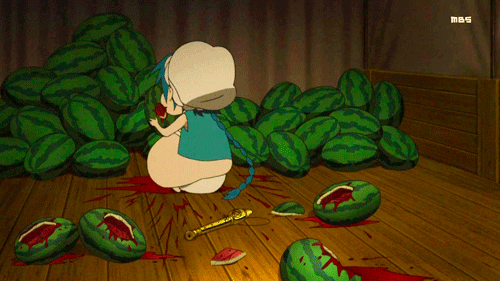 Resultado de imagem para gifs anime comendo melancia