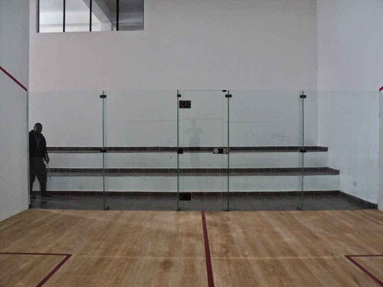 Squash Court Glass Walls from Impala for a Better Game Sandblasted