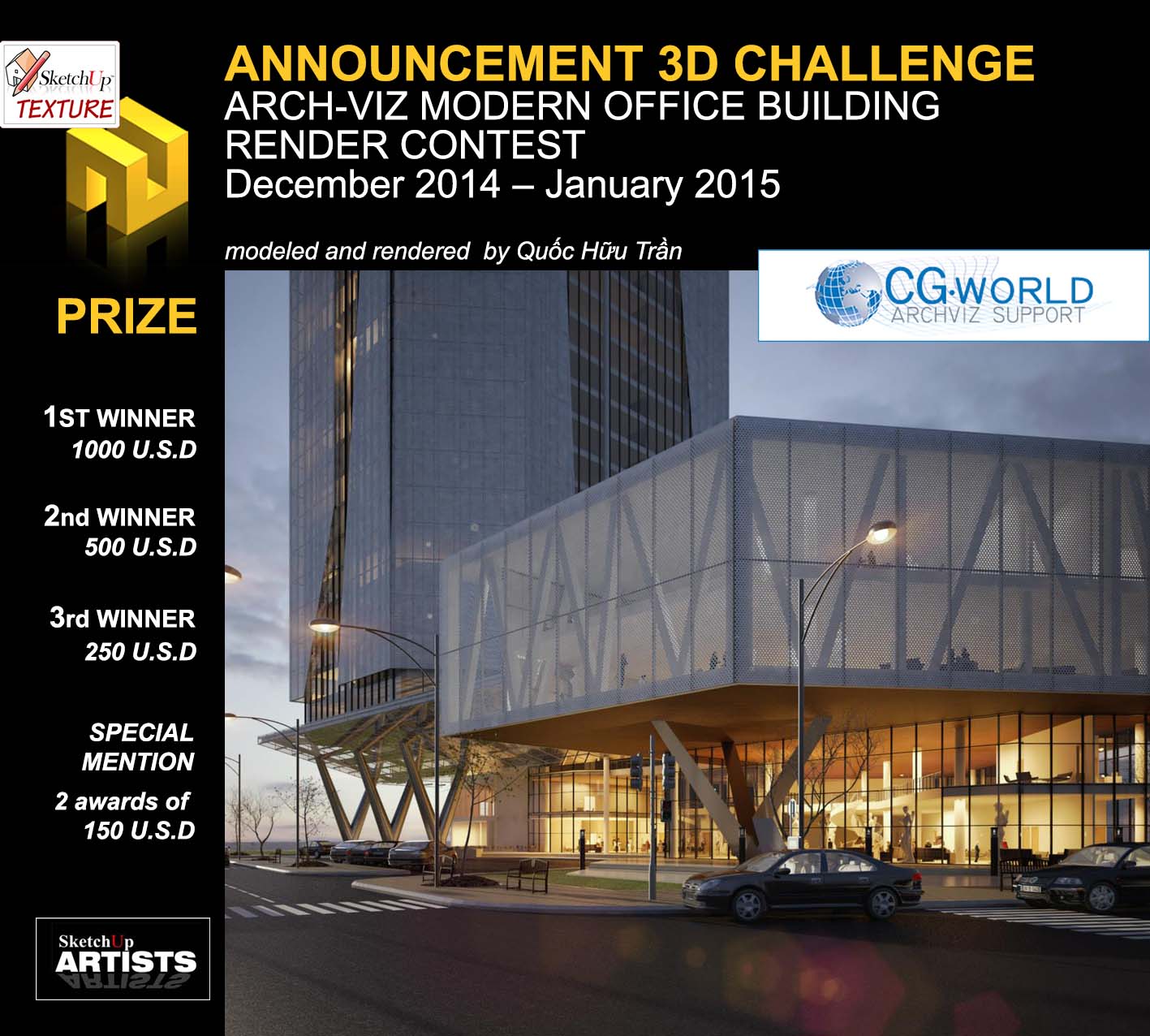 3D Challenge Archviz Modern Office Building international render contest tutorial sketchup