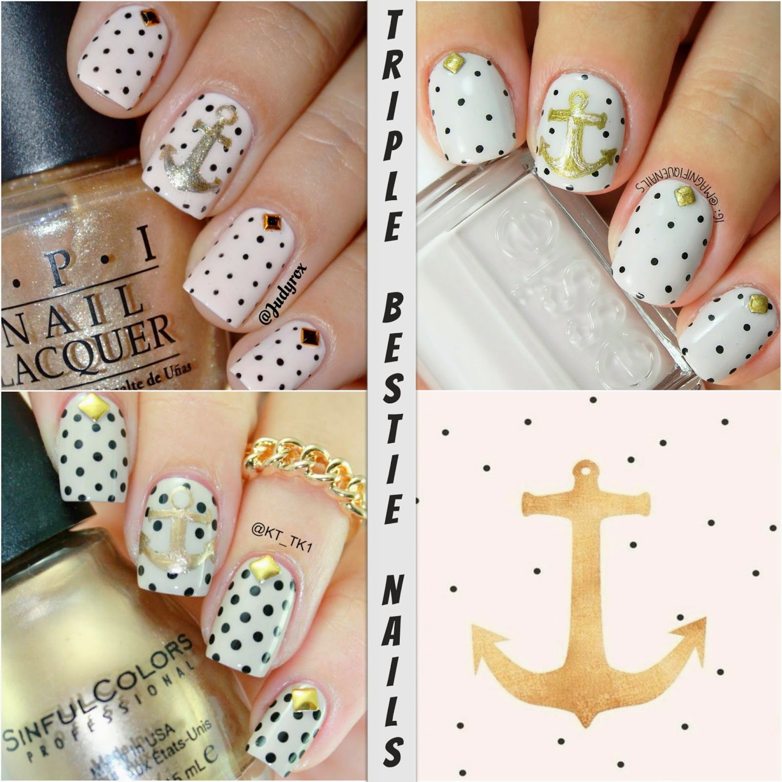 Magically Polished Nail Art Blog Triple Bestie Nails Anchor Away!