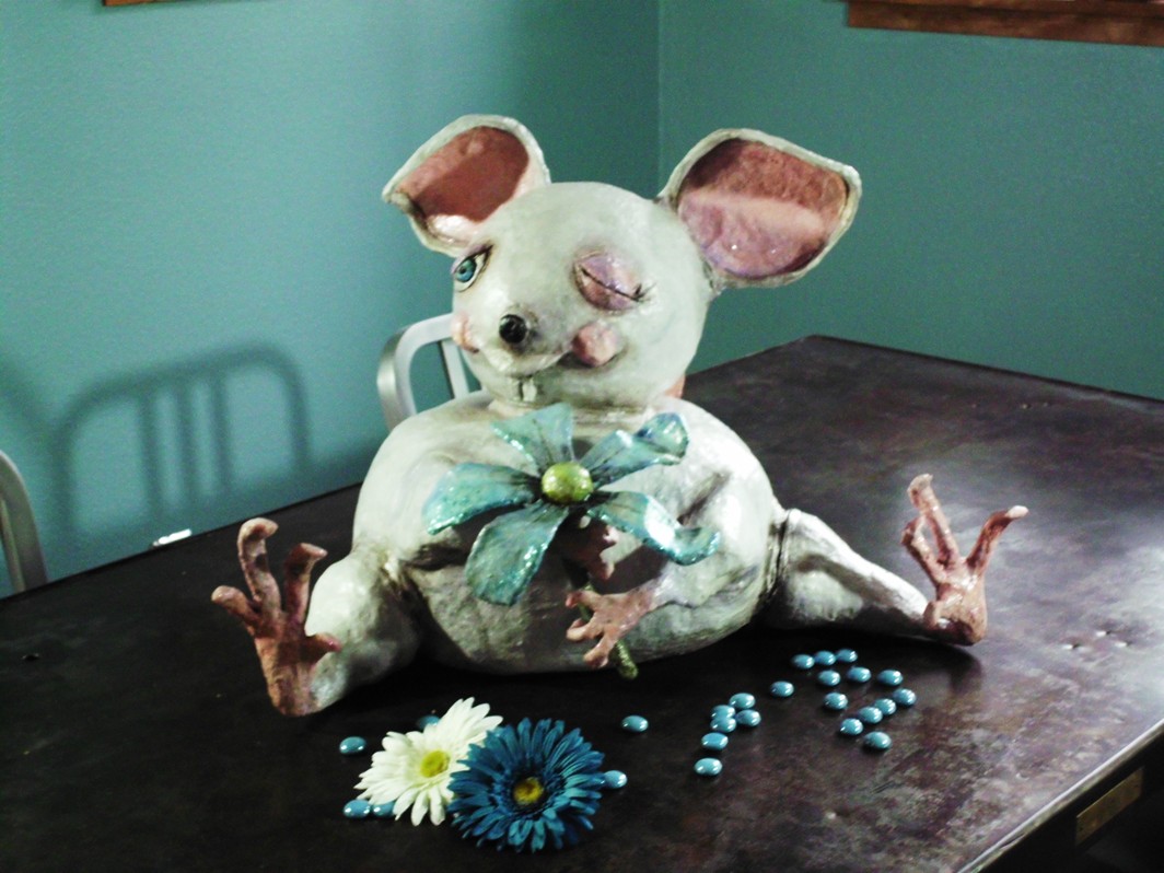 RaraAvis Ramblings Paper Mache Glittery Spring Rat and Flowers Light