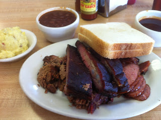 Mac's Bar-B-Que Bar-B-Q BBQ Barbecue Barbeque Dallas Texas DFW Three Meat Plate Brisket Ribs Sausage Potato Salad Beans