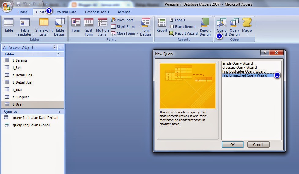 Access 2007 Mecari Barang Yang Belum Laku Denga Unmatch Query Wizard Ik2