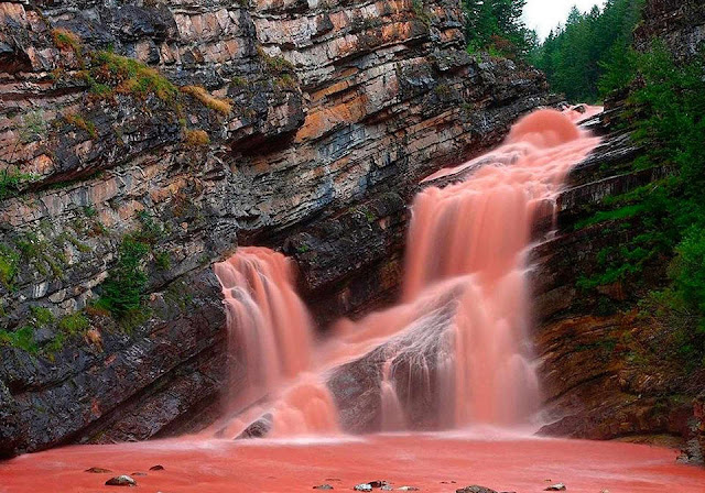 pink waterfalls in canada