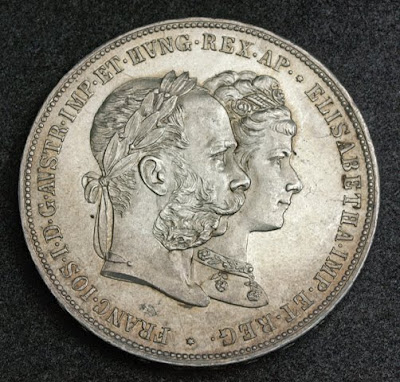 Austria Double Gulden Forint Silver commemorative coin Emperor Francis Joseph Empress Elisabeth of Austria Sissi