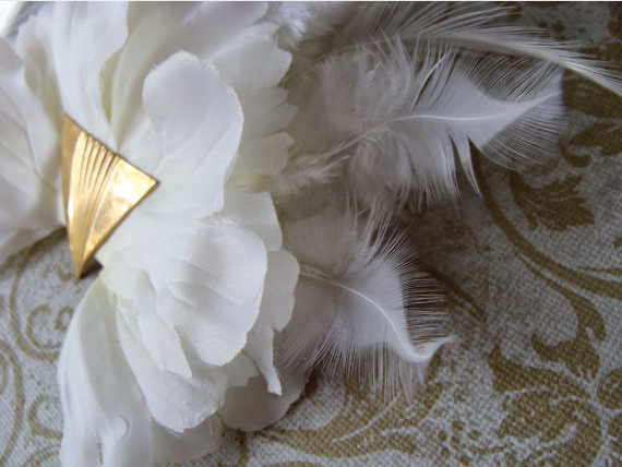 Soft white Art Deco inspired bridal hair clip by ChatterBlossom