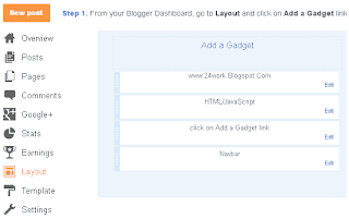 Blogger Dashboard, go to Layout and click on Add a Gadget link