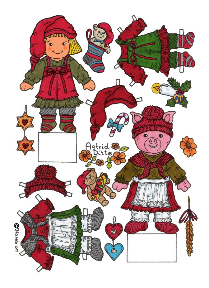 Bear and Doll Christmas Cut-outs.