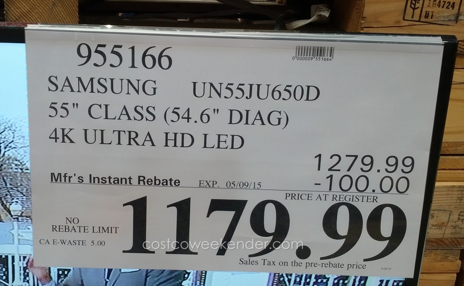 Samsung UN55JU650D 55 inch LED HDTV Costco Weekender