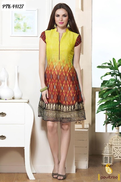 Yellow georgette stylish kurti tunic with discount online
