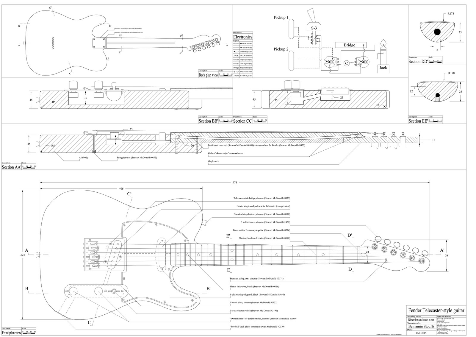 Чертежи гитар Stratocaster