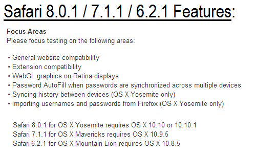 Apple Safari 8.0.1, 7.1.1, 6.2.1 Features and Changes Apple Safari 8.0.1, 7.1.1, 6.2.1 Features and Changes