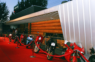 Motorcycles on display at the Jupiter Hotel in Portland