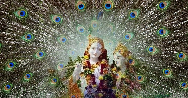 Cute Kanha Ji: Lord Krishna And Radha In Peacock Feathers Beautiful Picture