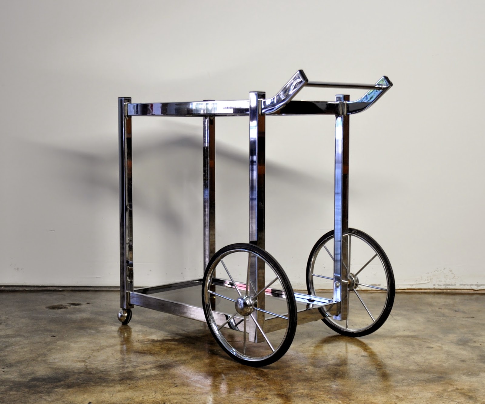 SELECT MODERN Mid Century Modern Chrome Rolling Bar Serving Cart