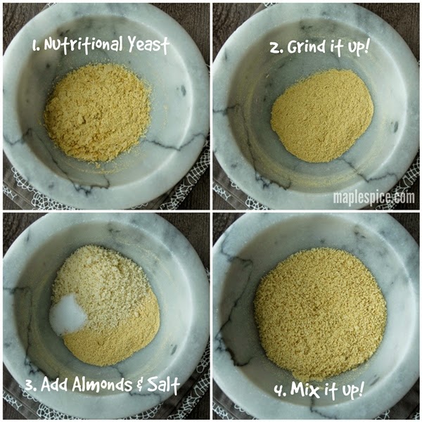 3 Ingredient Vegan Parmesan - no food processor or blender needed!