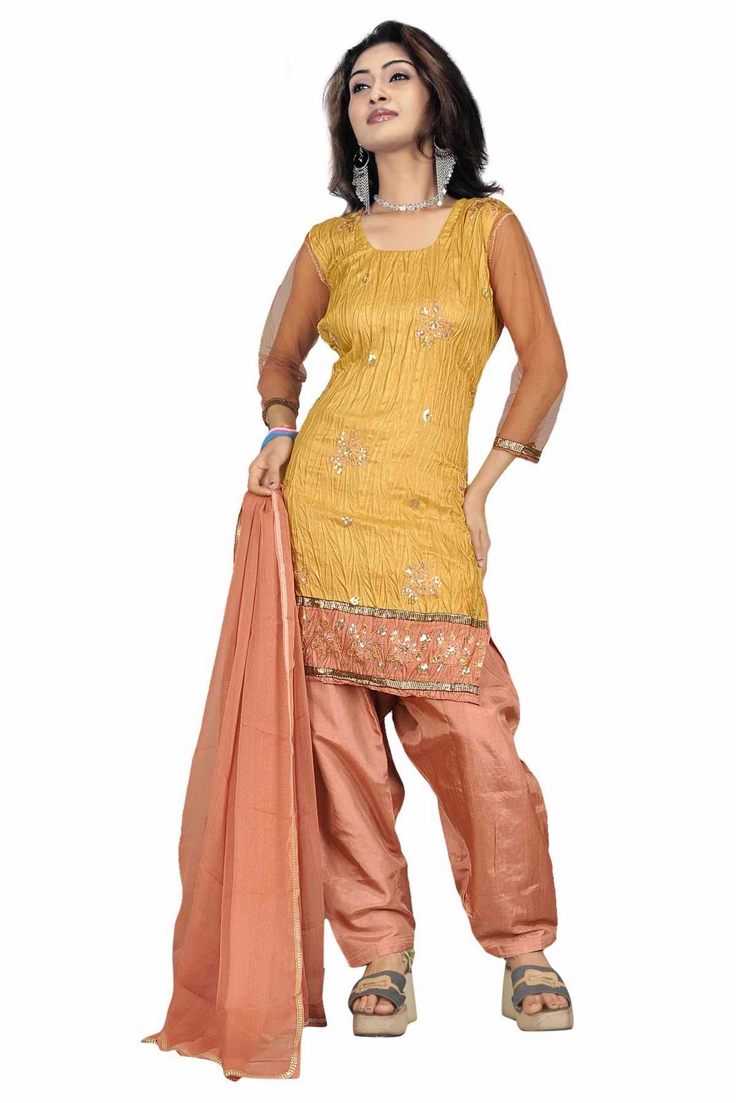 Crushed Cotton Silk Salwar Kameez with Sequins and Thread Work Ladies
