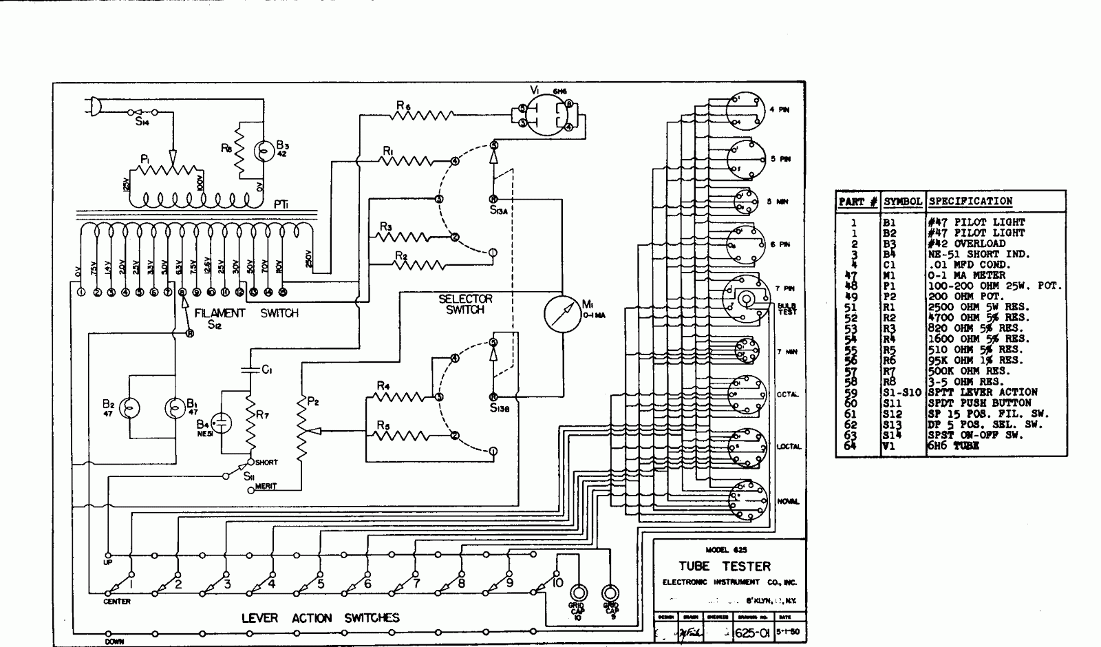 Eico 625 Tube Tester Chart