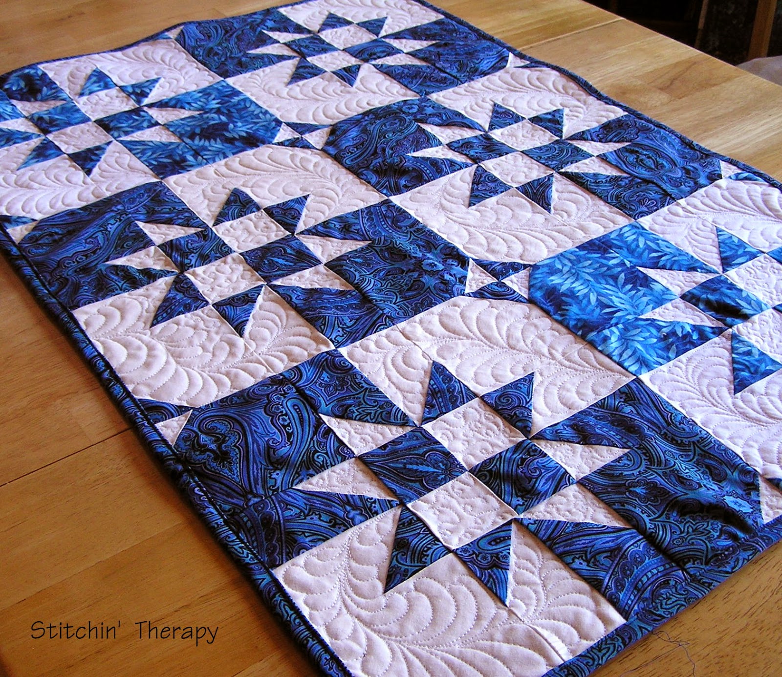 Stitchin' Therapy The Blues disappearing hourglass blocks