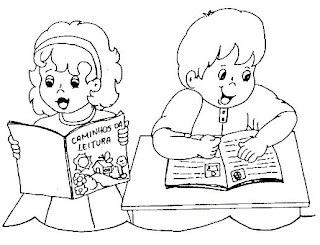 Desenho de Crianças com um livro pintado e colorido por Imshampoo