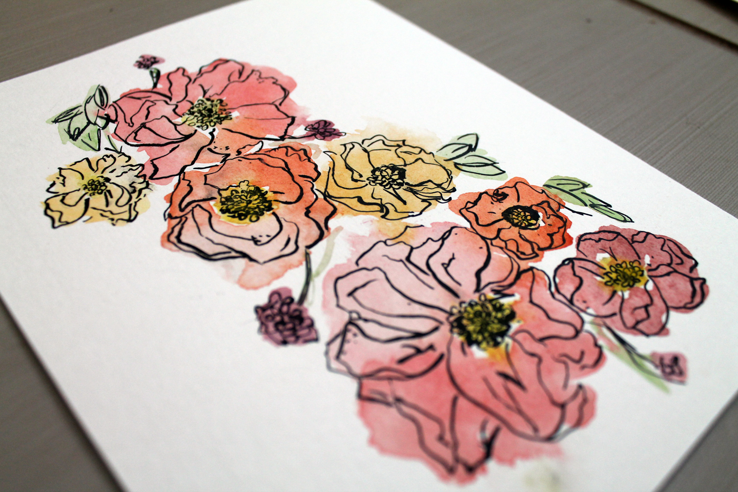 Taken by the Hand Ink and watercolor flowers