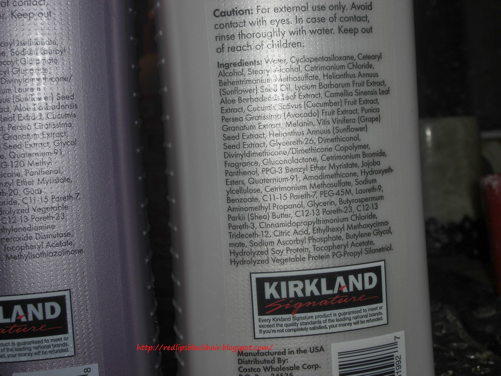 Red Lips, Black Hair Kirkland Moisture shampoo + conditioner