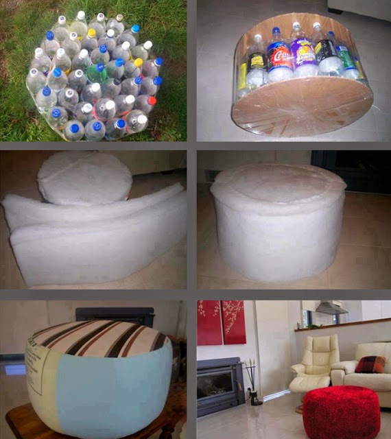Recreate everything, examples of different uses of plastic bottles in creative uses.. DIY bottle furniture for house