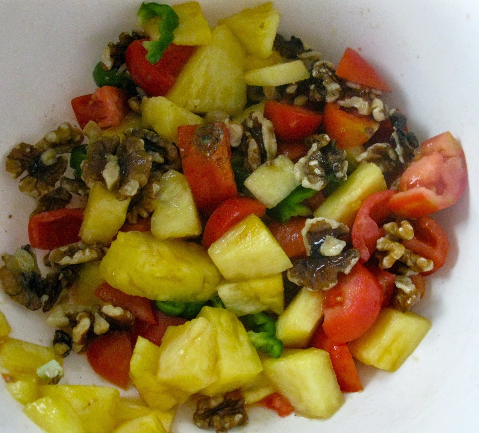 GOOD LIFE Living Well Pineapple and walnut salsa; Chickpea Hommus