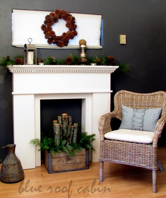 blue roof cabin CHRISTMAS (FAUX) MANTEL