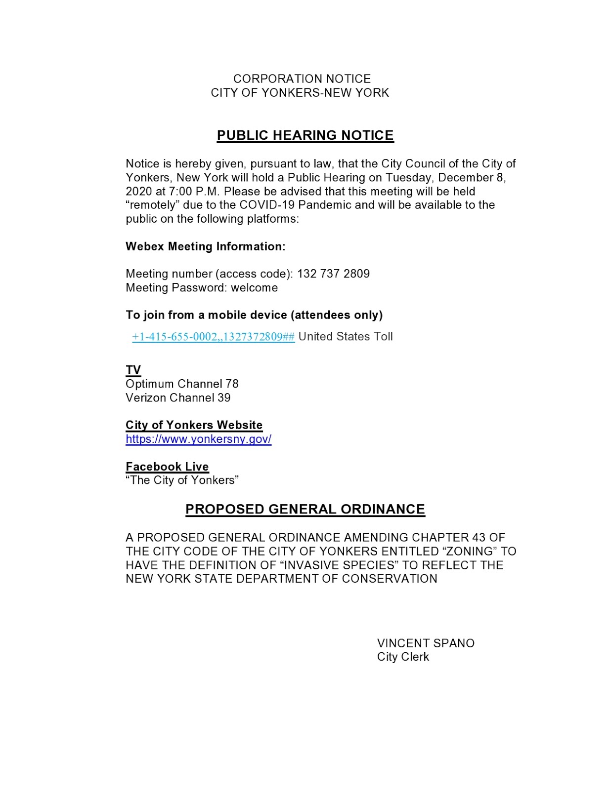 City of Yonkers: Legal Notice.