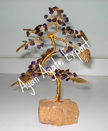 GEMSTONE TREE WITH BRASS LEAVES