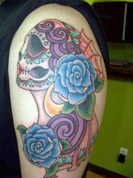 candy skull tattoo. Mexican Sugar Skull Tattoo