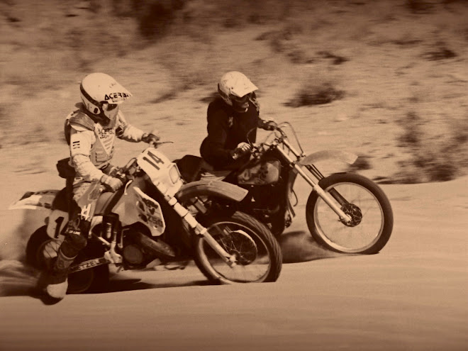 Vintage Brad on the TT500 and other buddy Steve on the 250 KTM.  El Mirage, California.