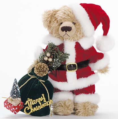 Tune in to preview samples of cute teddy bears posing like Santa Claus to