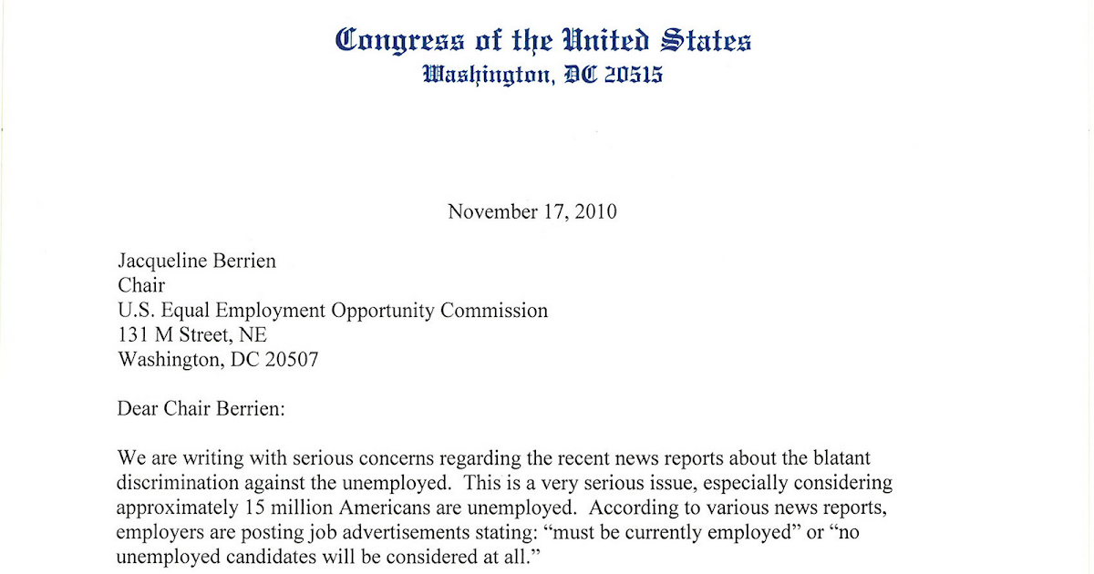 flashmobs4jobs congress letter to the eeoc on discrimination unemployment statement letter