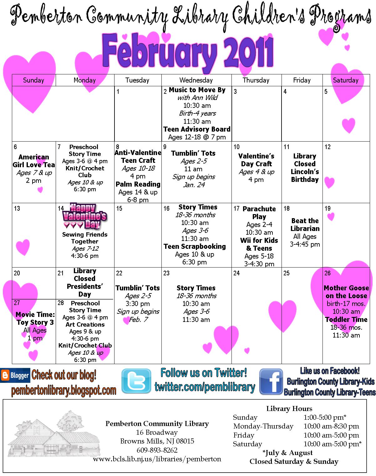Pemberton Community Library #39 s Blog: February Events Calendar